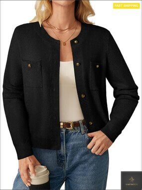 Tweed Cropped Cardigan Lightweight Knit Blazer Casual Fall Fashion Sweater